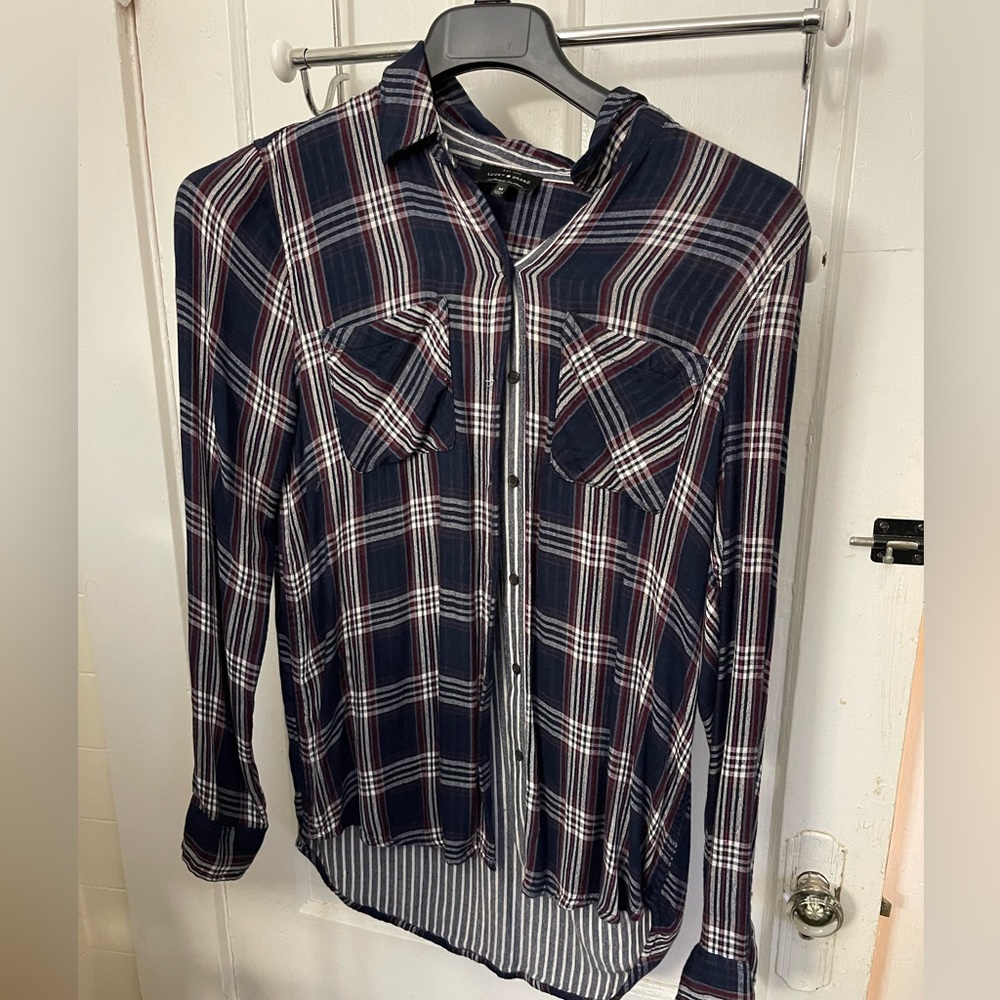 Lucky Brand gauzy flannel shirt M plaid button down